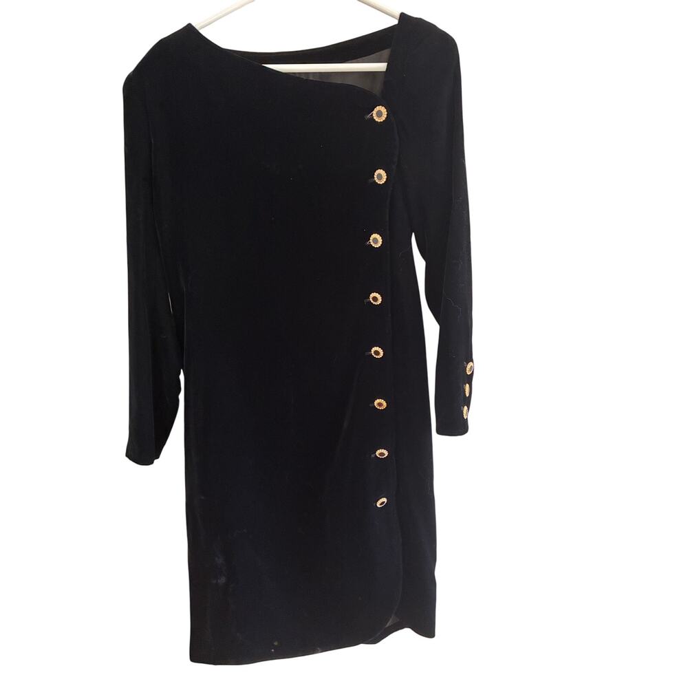 Yves Saint Laurent Rive Gauche Velvet Dress 10 Womens Knee Length Vintage 1980s